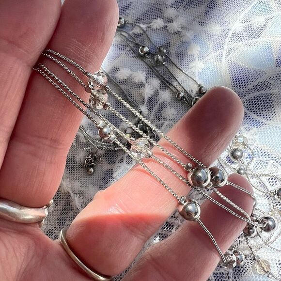 Vintage Multi-strand Silver Ball & Crystal Necklace - Picture 4 of 11